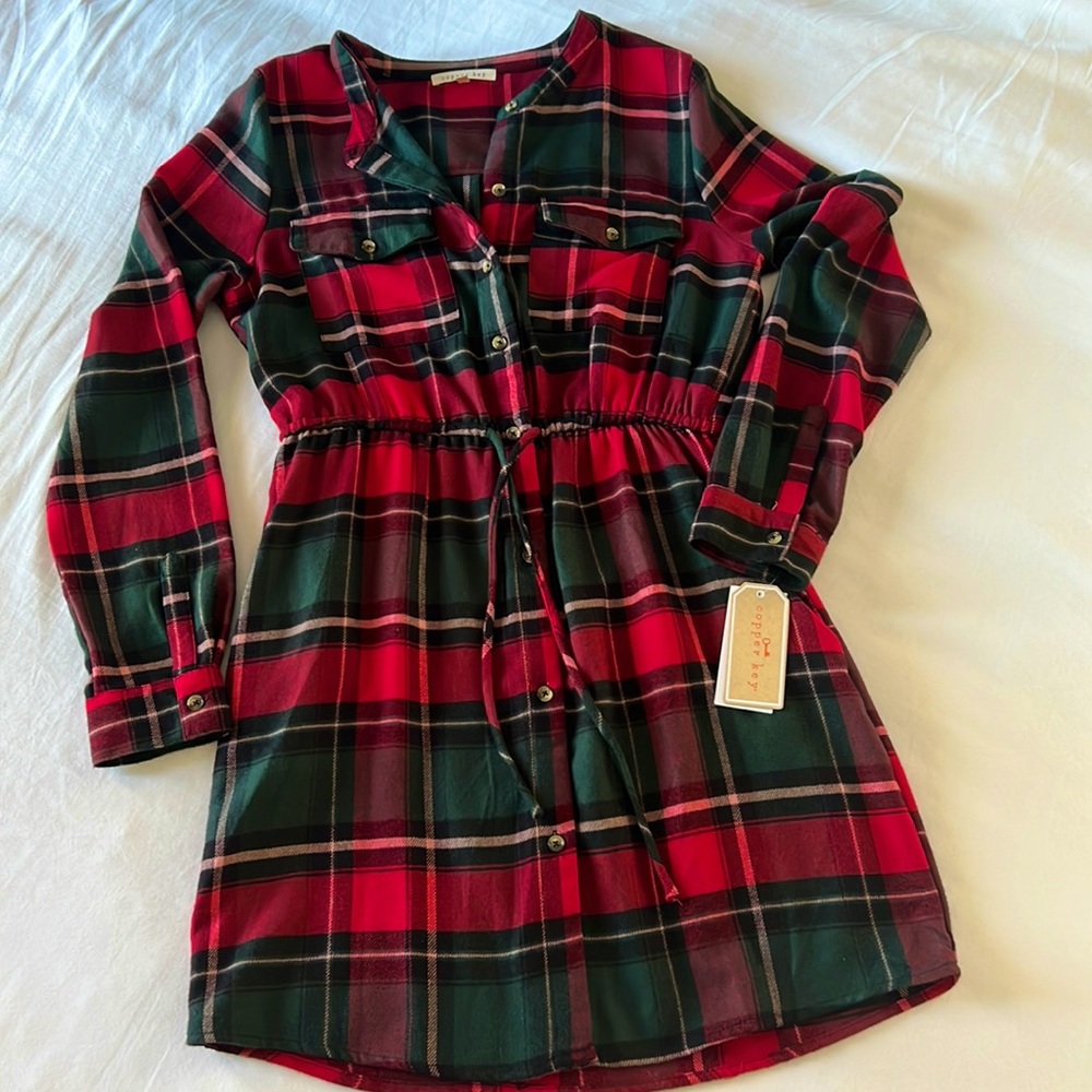 Copper key wool dress